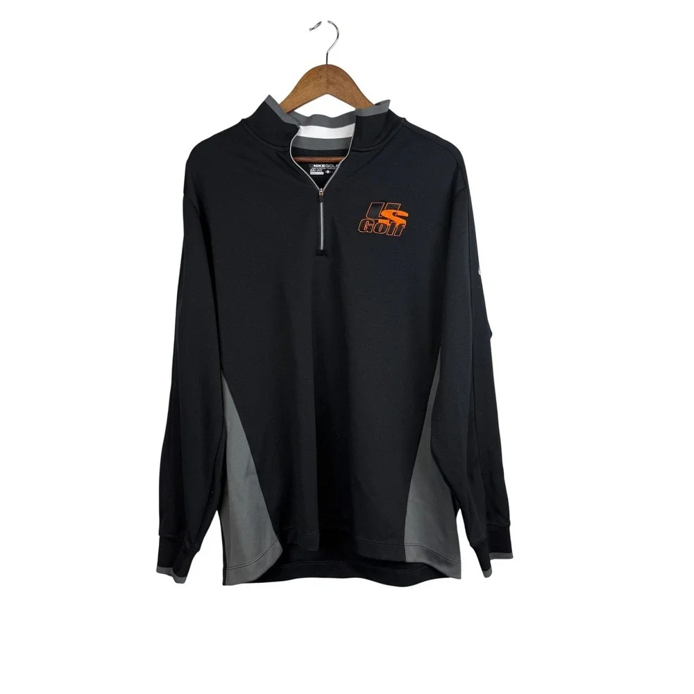 Nike Golf Mens Dri Fit 1/4 Zip Pullover L Black US Golf Embroidery Activewear